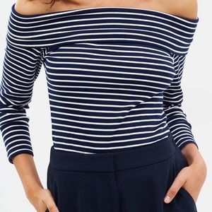 J Crew Off The Shoulder Foldover Striped Top